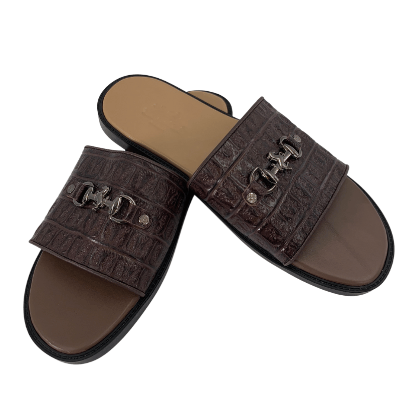 Coffee Brown Leather palm Slippers