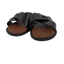 Brown leather Crossover slippers