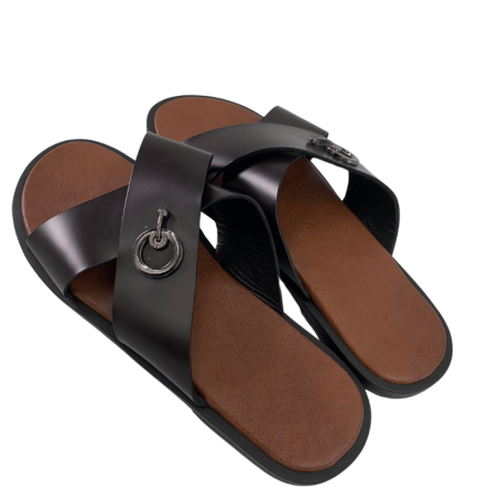 Brown leather Crossover slippers