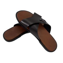 Brown leather Crossover slippers